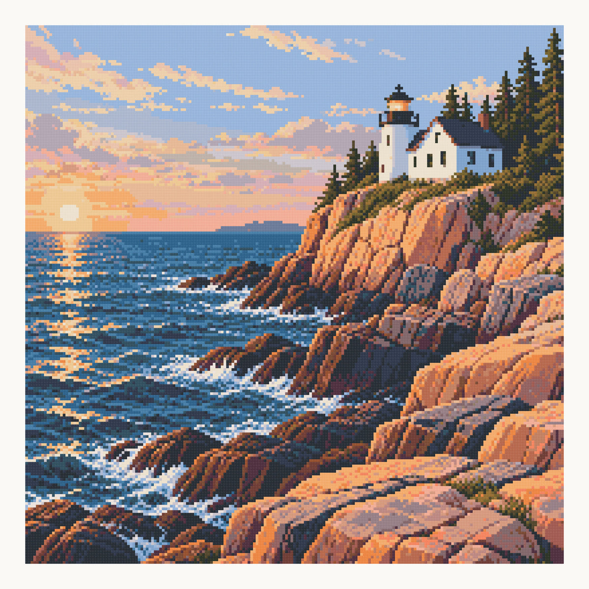 Bass Harbor Head Light —50 × 50 cm square-diamond digital preview; frame excluded.