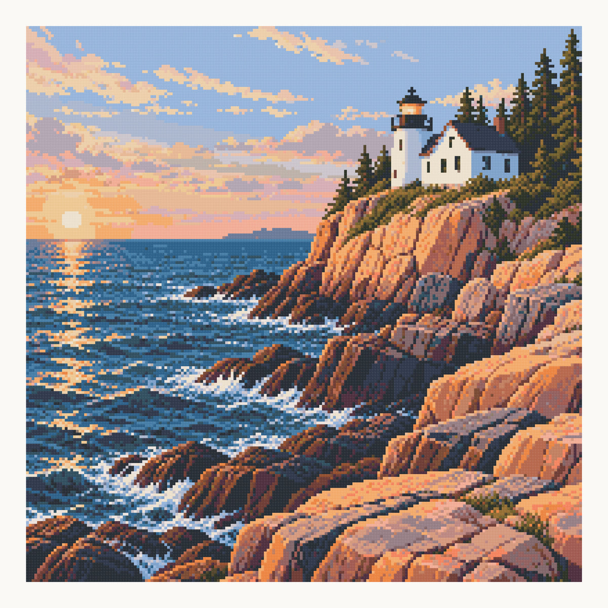 Bass Harbor Head Light — original Acadia artwork, shown as a digital preview of the 50 × 50 cm picture area.