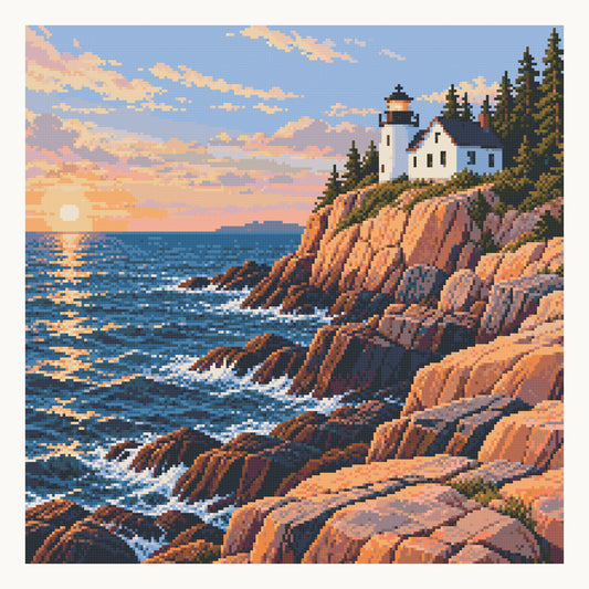 Bass Harbor Head Light — original Acadia artwork, shown as a digital preview of the 50 × 50 cm picture area.