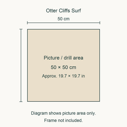 Size guide for this design: 50 × 50 cm (approximately 19.7 × 19.7 in) picture/drill area. Canvas margins and outer frame dimensions are not shown. Frame not included.