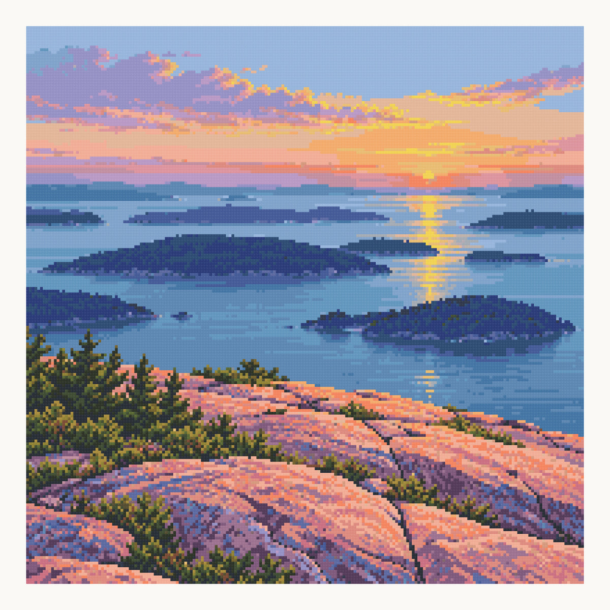 Cadillac Mountain Dawn — original Acadia artwork, shown as a digital preview of the 50 × 50 cm picture area.