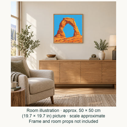 Room illustration showing an approximately 50 × 50 cm (19.7 × 19.7 in) picture, excluding the frame. Frame and room props not included; room scale is approximate.