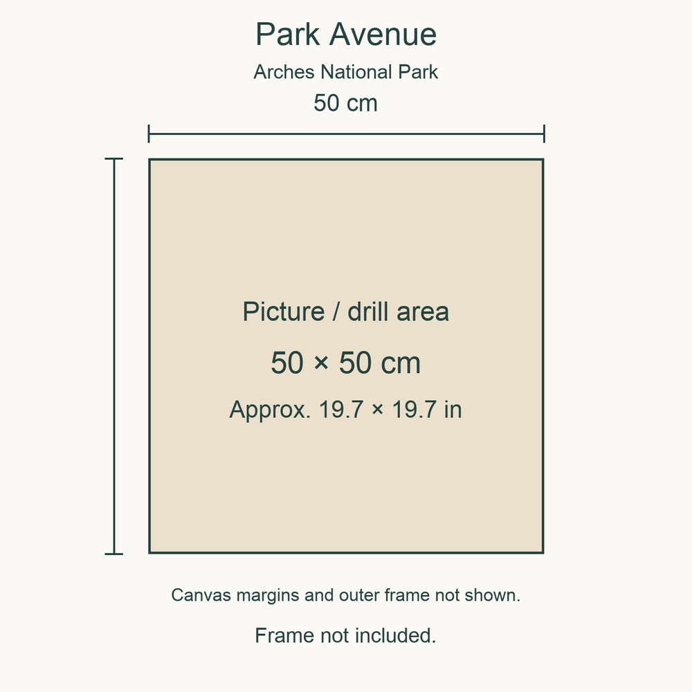 Arches National Park Diamond Painting Kit — Park Avenue picture size guide