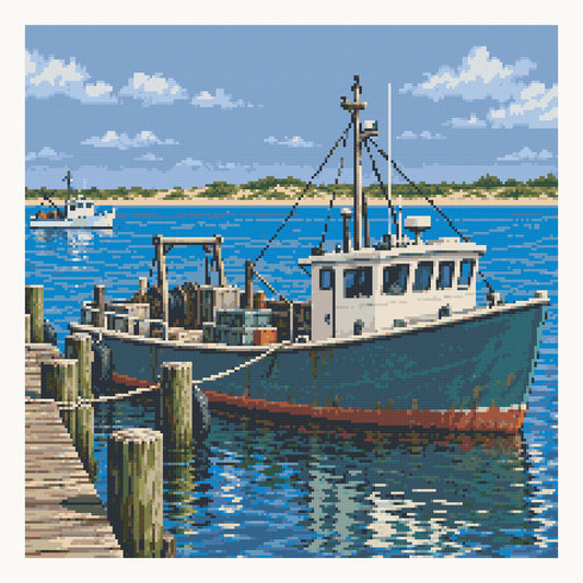 Chatham Fish Pier — digital square-diamond preview of the 50 × 50 cm picture area. Finished colors and sparkle can vary.