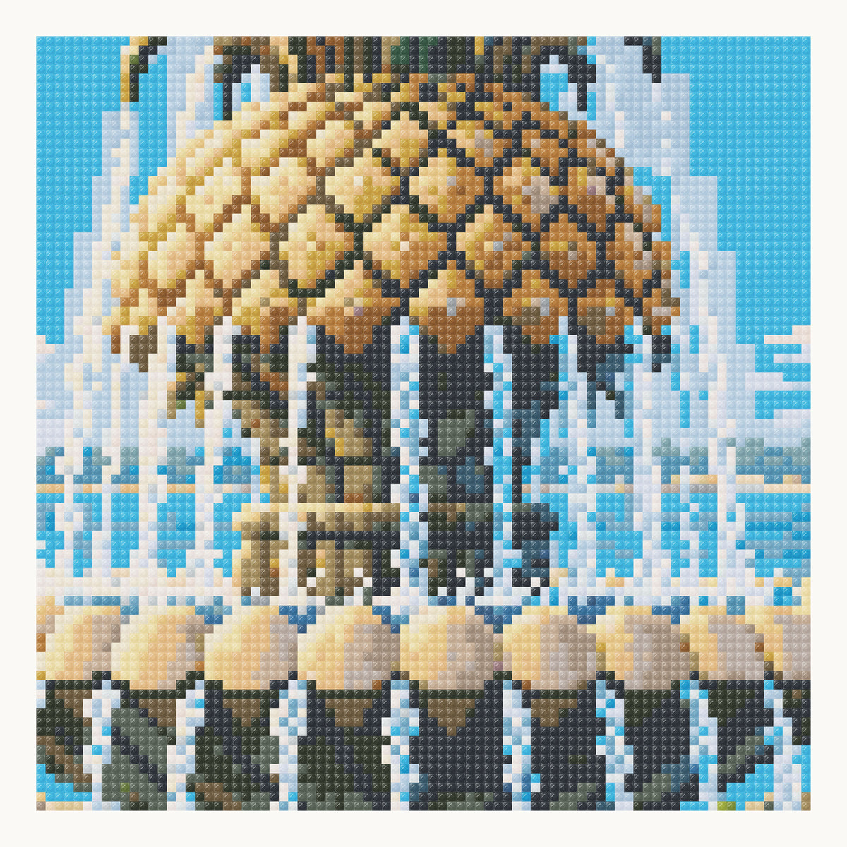 Charleston Pineapple Fountain — enlarged local square-diamond rendering from this pattern. Digital simulation, not a finished sample photo.