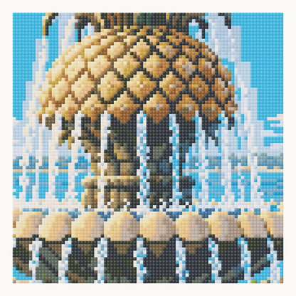 Charleston Pineapple Fountain — enlarged local square-diamond rendering from this pattern. Digital simulation, not a finished sample photo.