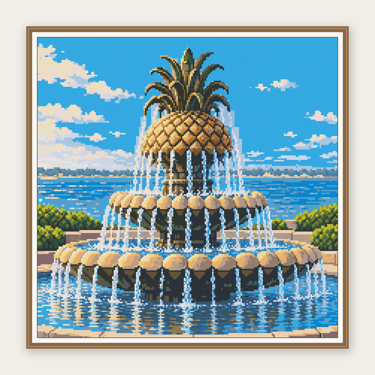 Digital framing illustration of the same 50 × 50 cm Charleston Pineapple Fountain picture. Frame not included.