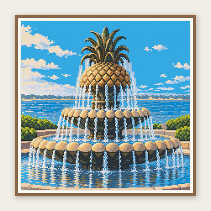 Digital framing illustration of the same 50 × 50 cm Charleston Pineapple Fountain picture. Frame not included.