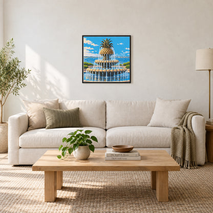 Room illustration showing an approximately 50 × 50 cm (19.7 × 19.7 in) picture, excluding the frame. Frame and room props not included; room scale is approximate.