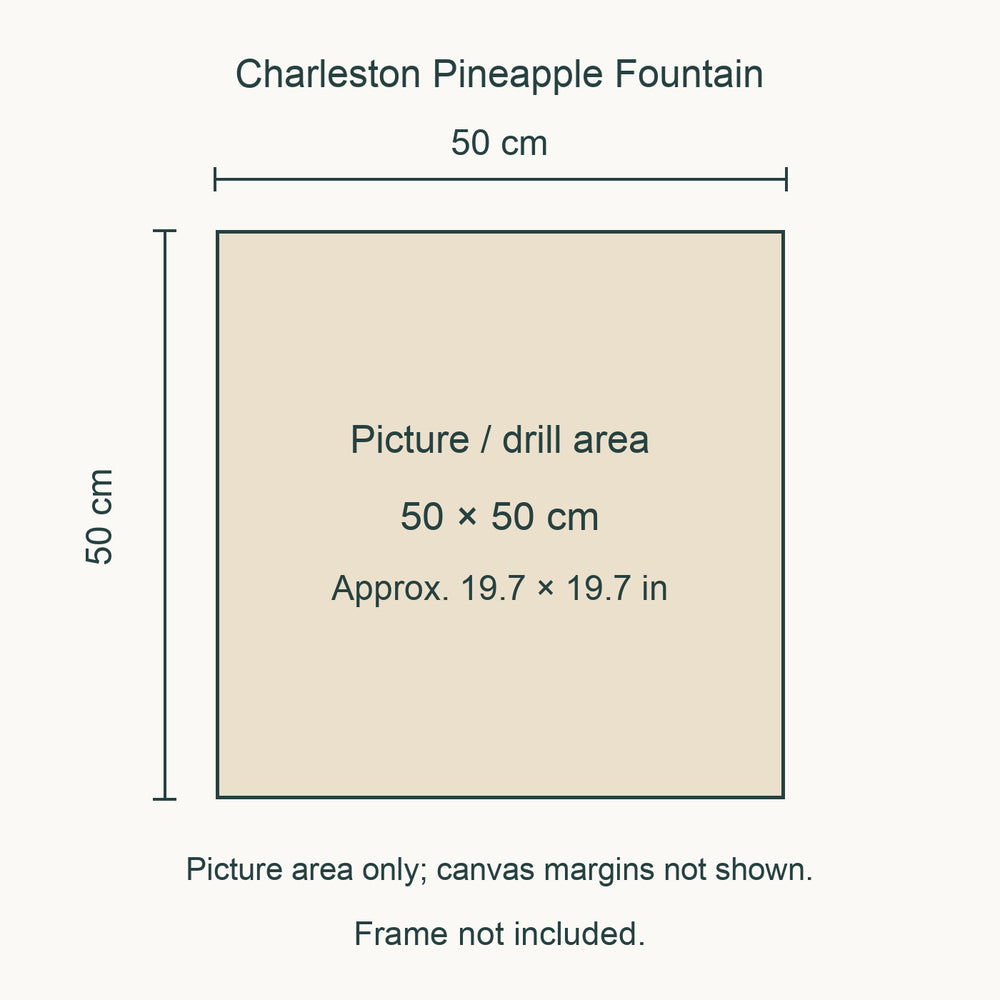 Charleston Pineapple Fountain Diamond Painting Kit picture size guide