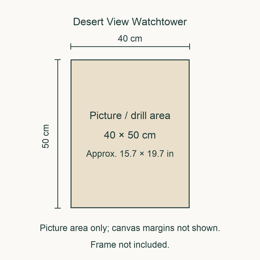 Grand Canyon Diamond Painting Kit — Desert View Watchtower picture size guide