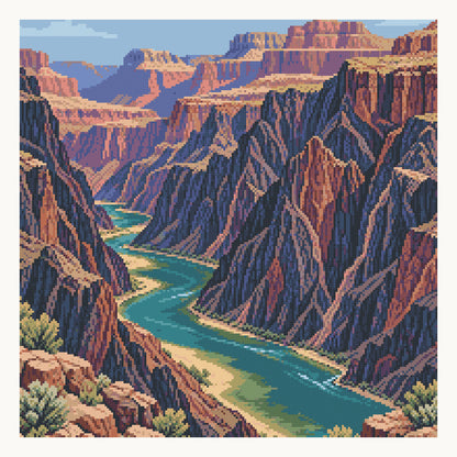 Colorado River Inner Gorge — original Grand Canyon artwork, shown as a digital preview of the 50 × 50 cm picture area. Finished colors and sparkle can vary.