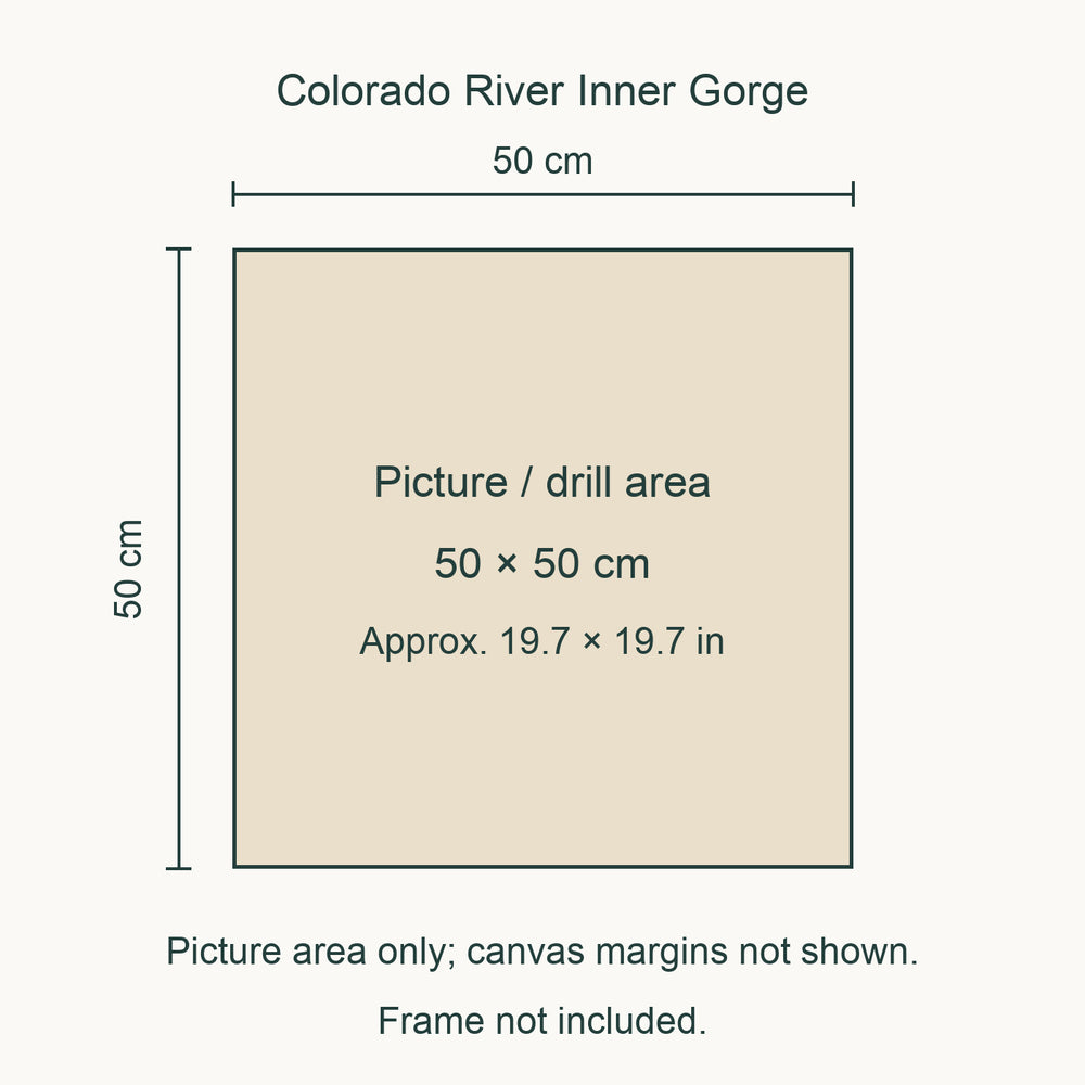 Grand Canyon Diamond Painting Kit — Colorado River Inner Gorge picture size guide