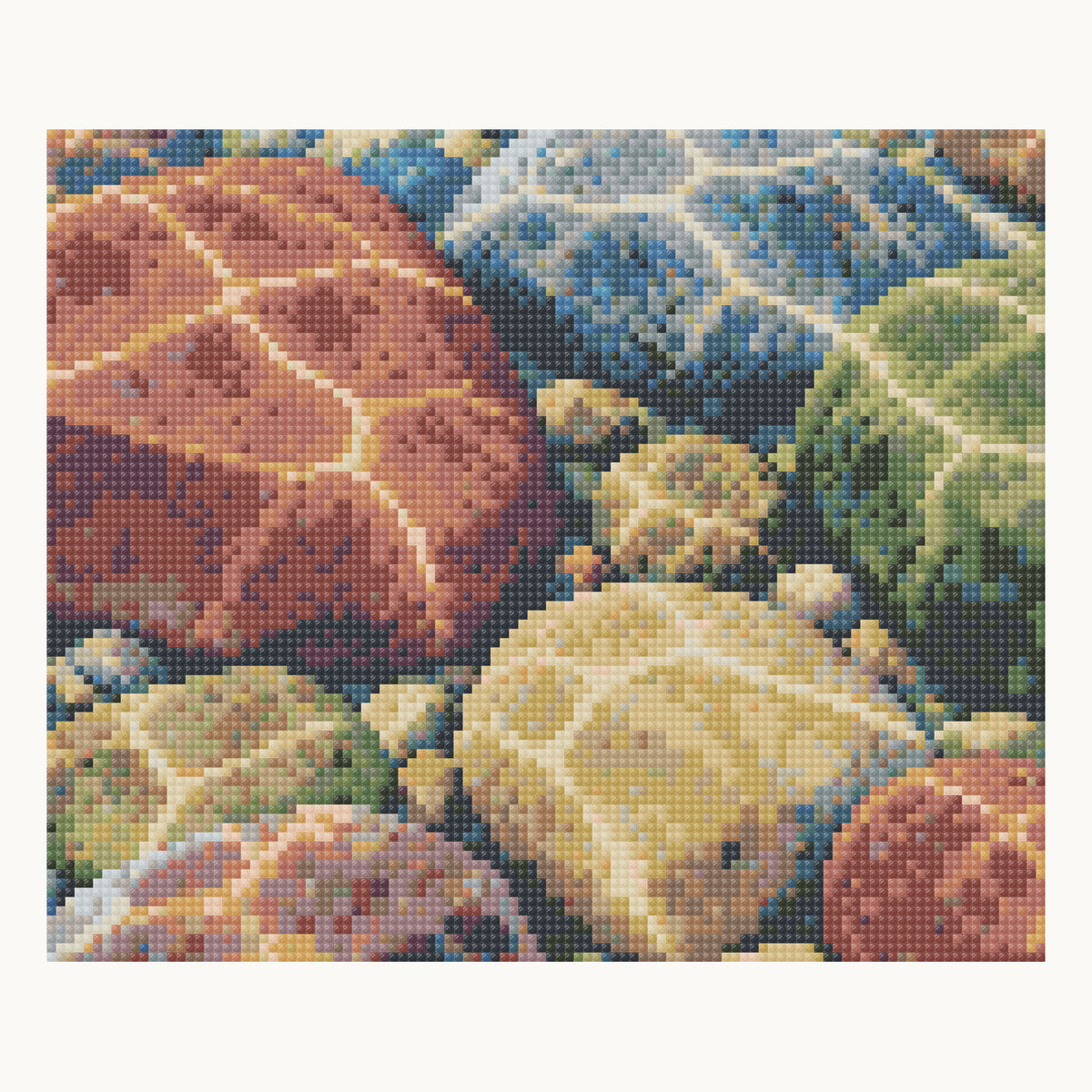 Enlarged local square-diamond simulation of the shoreline stones. Digital detail, not a finished sample photograph.