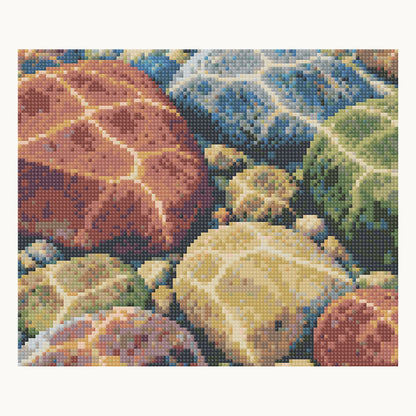 Enlarged local square-diamond simulation of the shoreline stones. Digital detail, not a finished sample photograph.