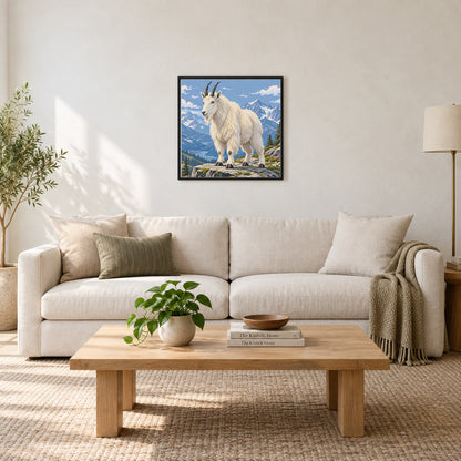 Room illustration showing an approximately 50 × 50 cm (19.7 × 19.7 in) picture, excluding the frame. Frame and props not included; room scale is approximate.