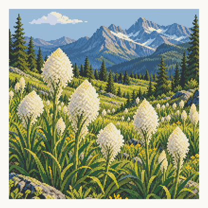 Alpine Beargrass Meadow — 50 × 50 cm square diamond painting; digital drill preview. Finished colors and sparkle can vary.