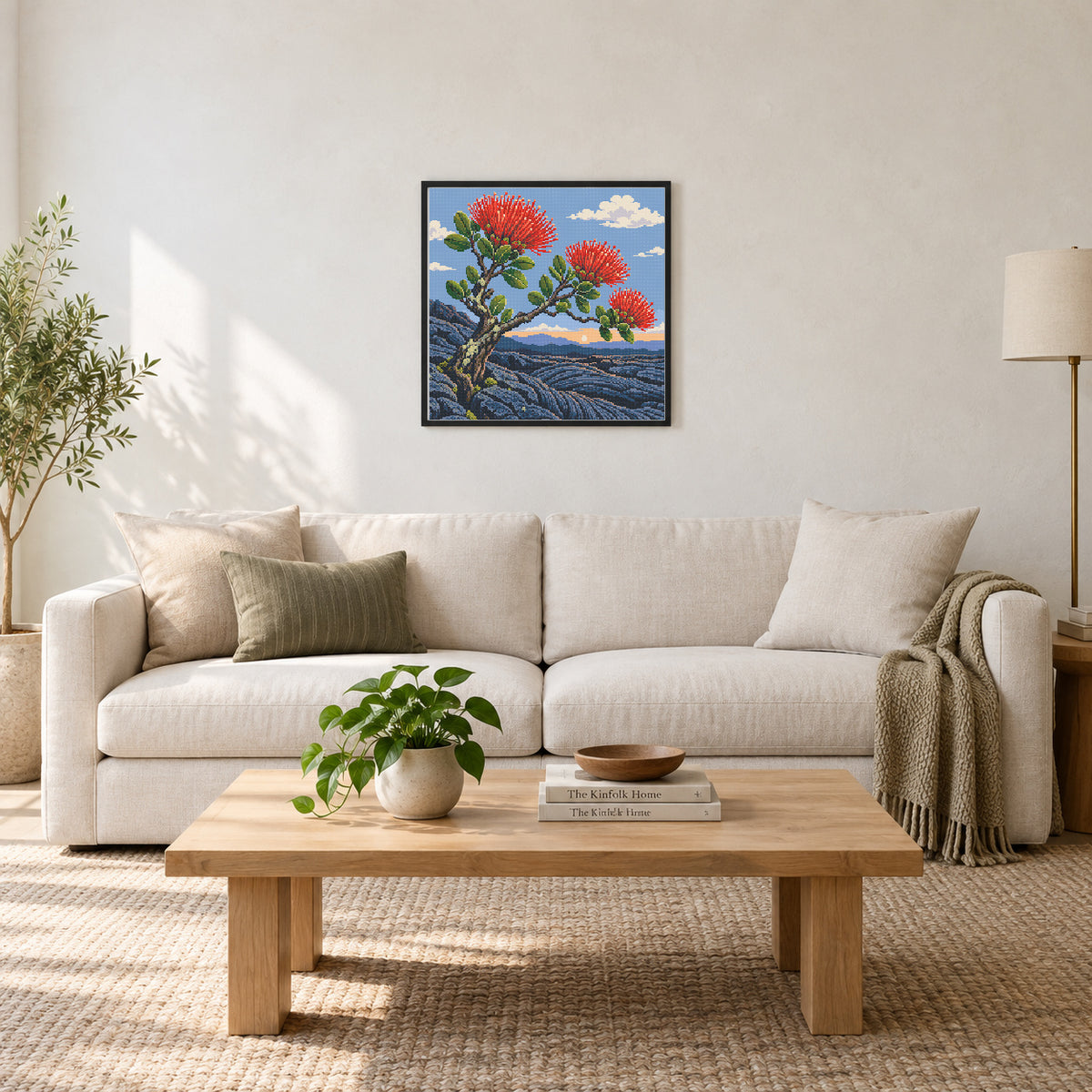 Room illustration showing an approximately 50 × 50 cm (19.7 × 19.7 in) picture, excluding the frame. Frame and room props not included; room scale is approximate.