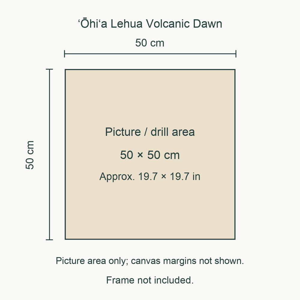 Hawaii Volcanoes — ʻŌhiʻa Lehua Diamond Painting Kit picture size guide