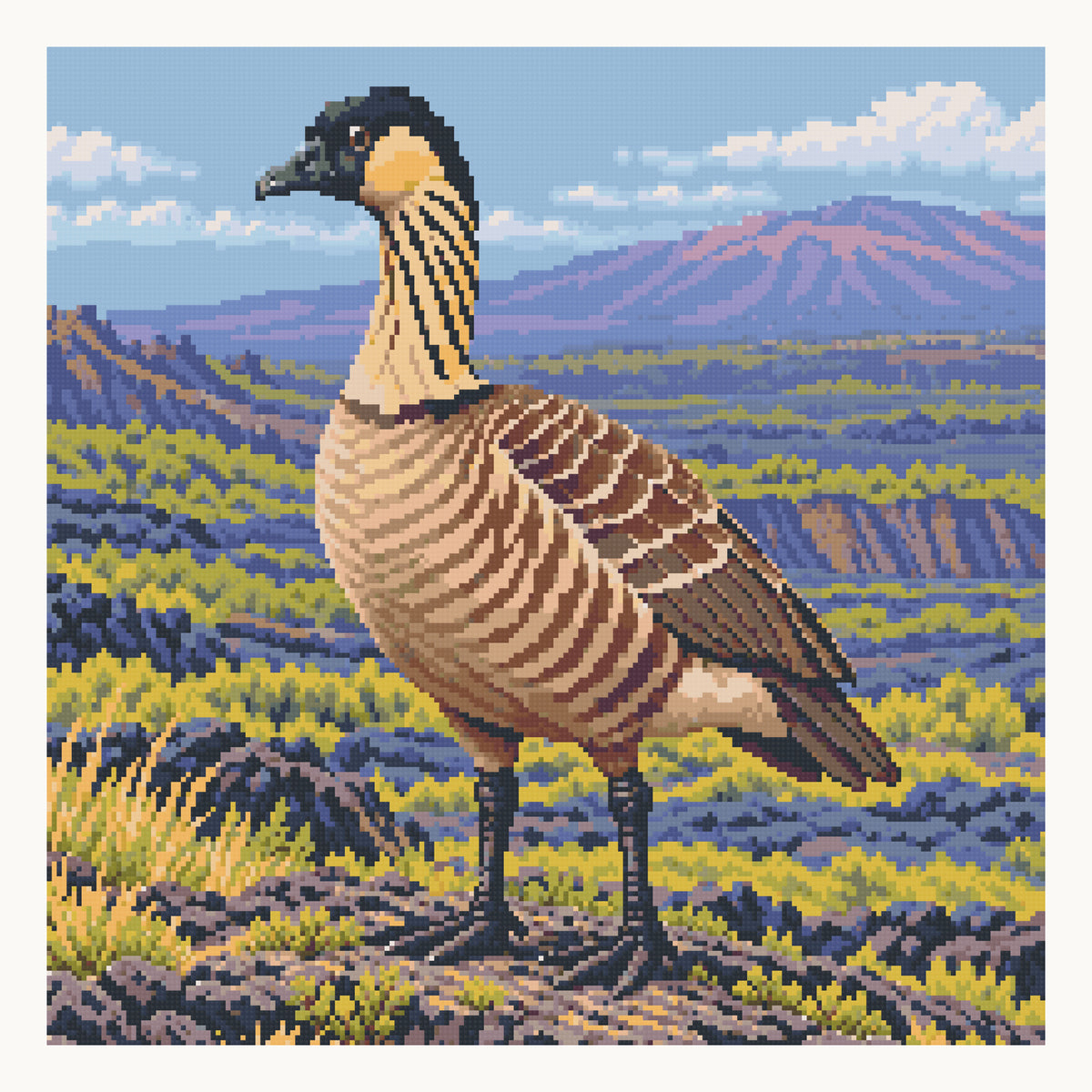 Nēnē on Lava Grassland — 50 × 50 cm square diamond painting. Digital drill preview; colors and sparkle may vary.