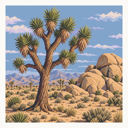Mojave Joshua Tree and Rounded Granite — digital Square-diamond preview of the 50 × 50 cm picture. Finished colors and sparkle can vary.