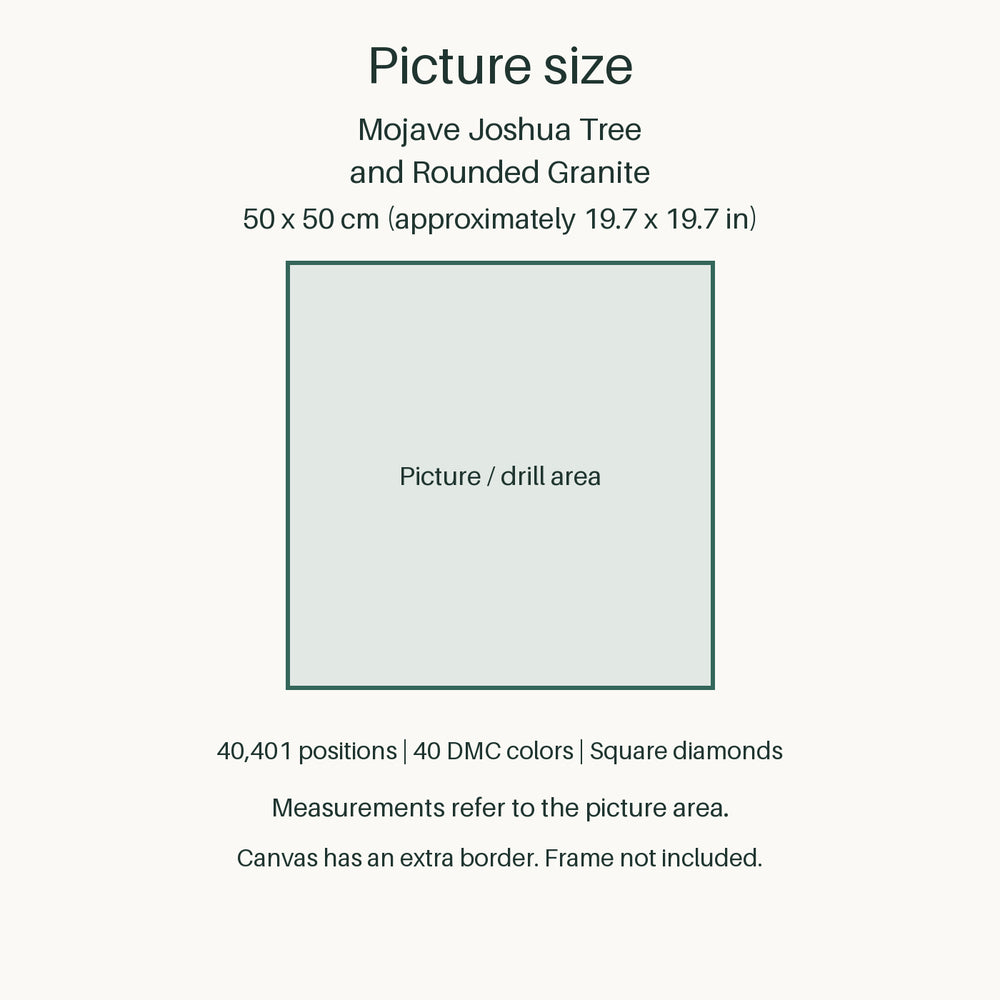 Mojave Joshua Tree and Rounded Granite Diamond Painting Kit picture size guide