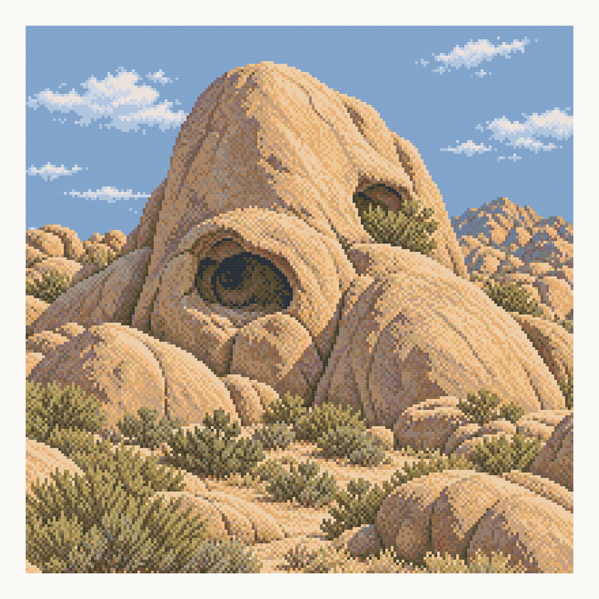Skull Rock and Rounded Granite — digital Square-diamond preview of the 50 × 50 cm picture. Finished colors and sparkle can vary.