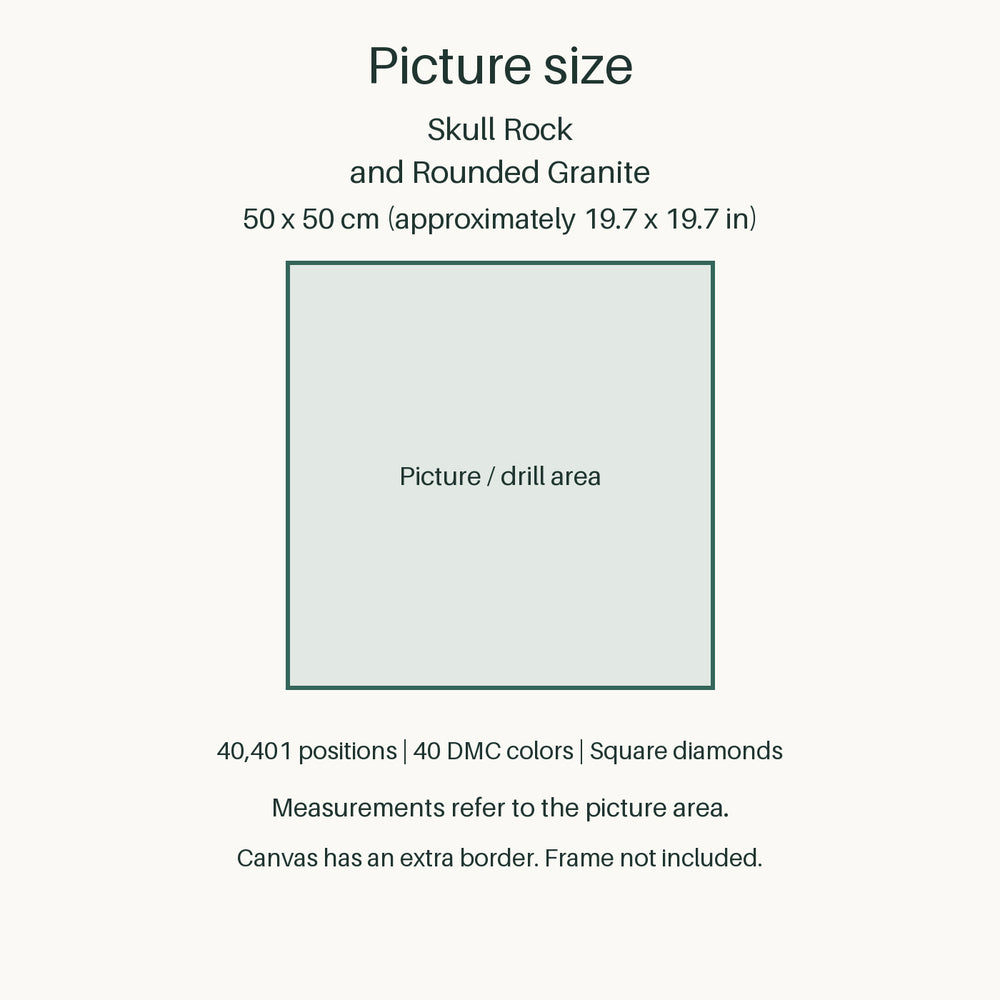 Skull Rock and Rounded Granite Diamond Painting Kit picture size guide