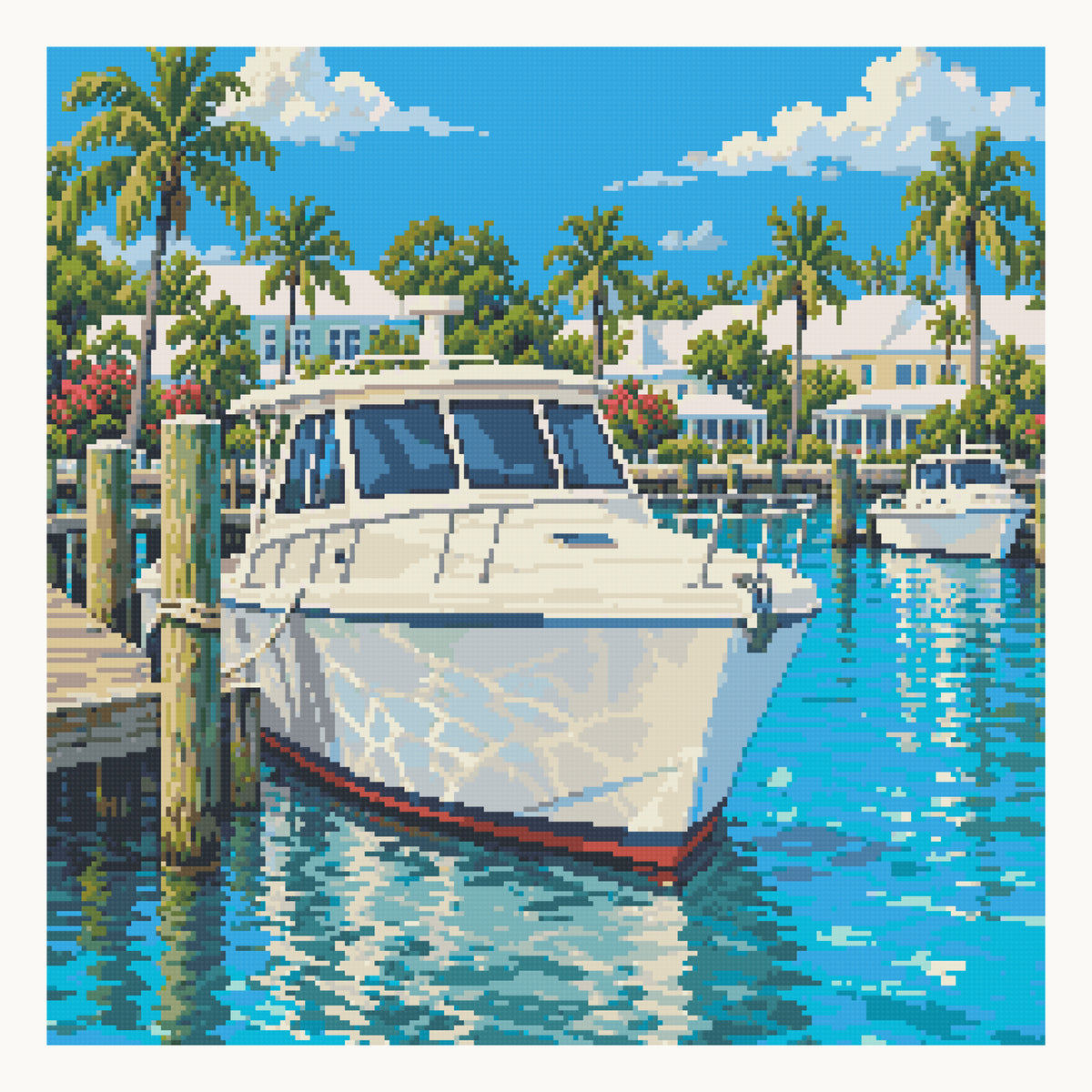 Key West Historic Seaport — digital Square-diamond preview of the complete 50 × 50 cm picture. Finished colors and sparkle can vary.
