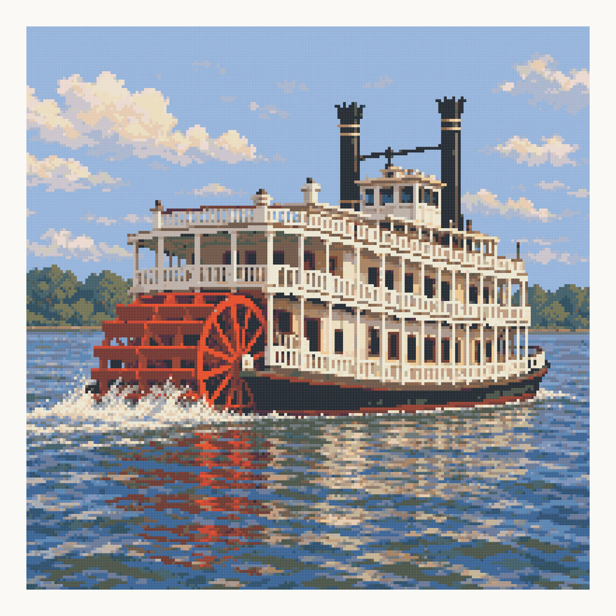Mississippi Riverboat — digital Square-diamond preview of the complete 50 × 50 cm picture. Finished colors and sparkle can vary.