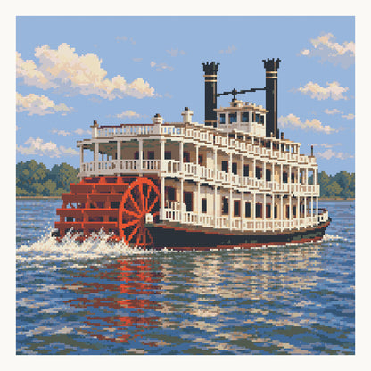Mississippi Riverboat — digital Square-diamond preview of the complete 50 × 50 cm picture. Finished colors and sparkle can vary.