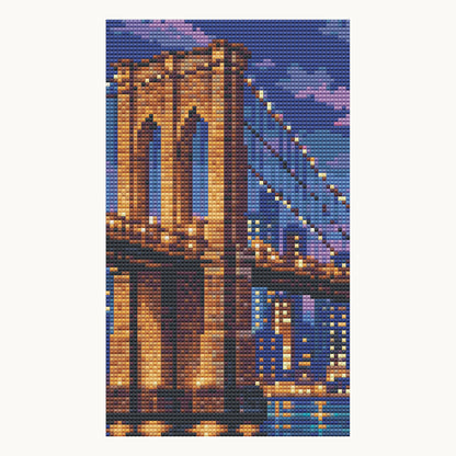 Brooklyn Bridge Blue Hour — enlarged local digital round-drill detail from the same 40 × 40 cm pattern; not a finished sample photo.