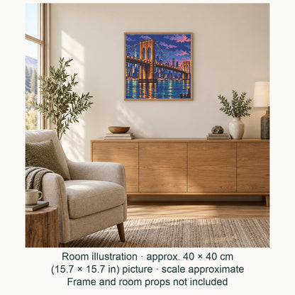 Room illustration showing an approximately 40 × 40 cm (15.7 × 15.7 in) picture, excluding the frame. Frame and room props not included; room scale is approximate.