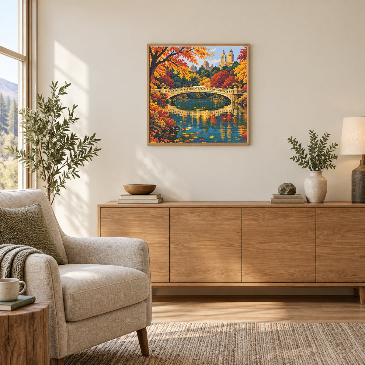 Room illustration with an approximately 50 × 50 cm picture. Scale is approximate; frame and room props are excluded.