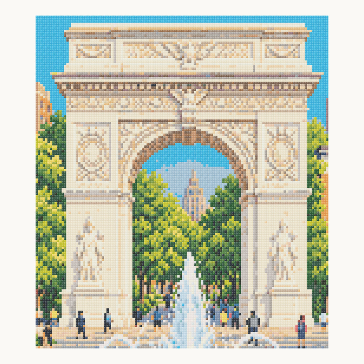 Washington Square Arch and Fountain — enlarged local digital square-drill detail from the same 50 × 60 cm pattern; not a finished sample photo.