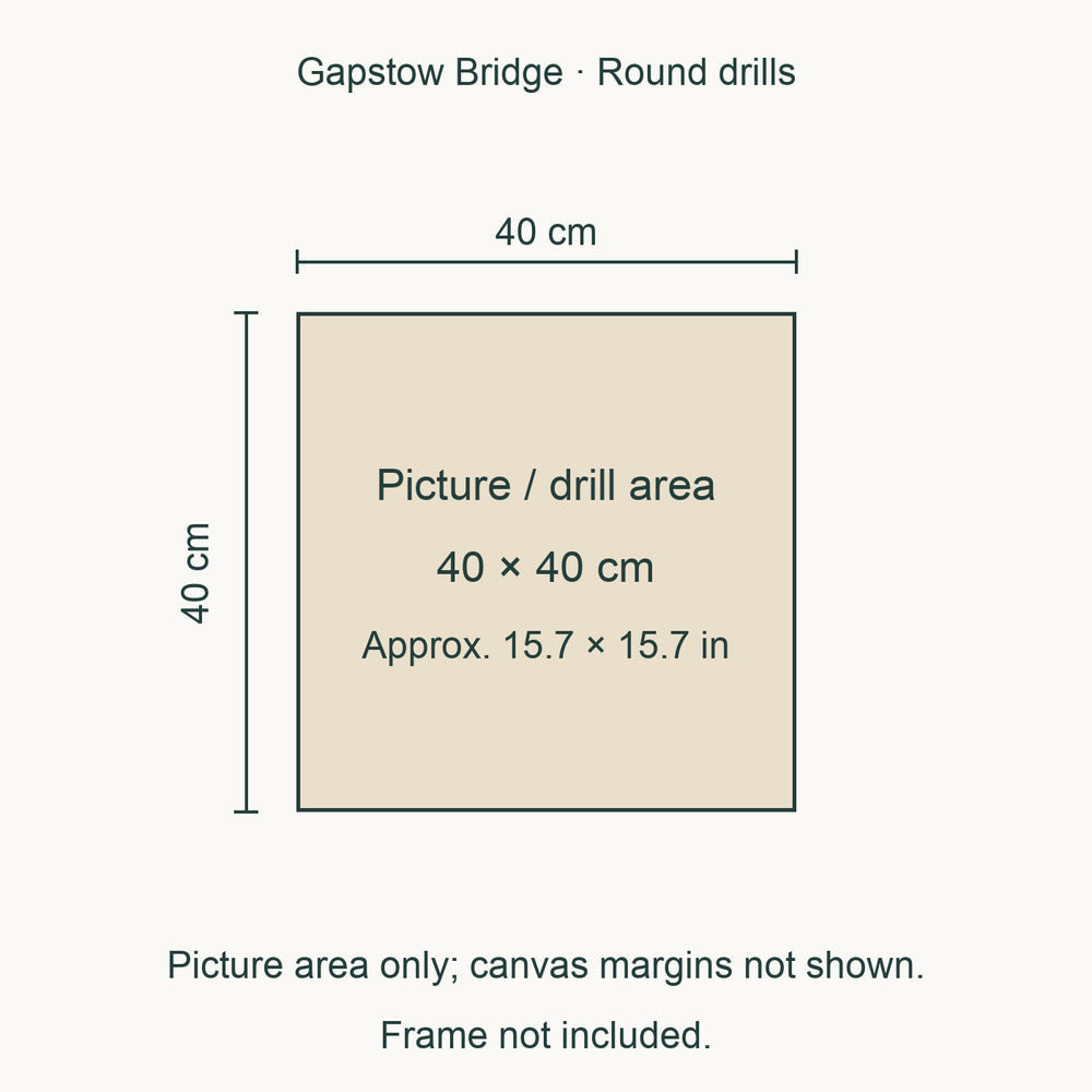 Gapstow Bridge Diamond Painting Kit — Central Park, New York picture size guide