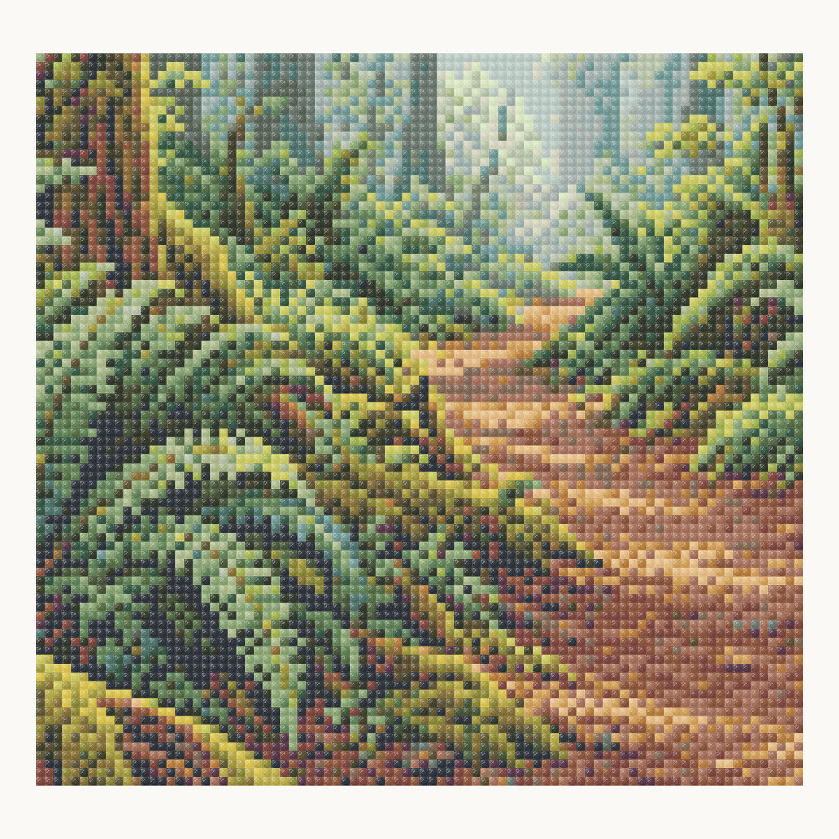 Hoh Rainforest — enlarged local digital square-drill detail from the same 40 × 50 cm pattern; not a finished sample photo.