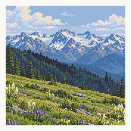 Hurricane Ridge — original Olympic artwork, shown as a digital preview of the 50 × 50 cm picture area. Finished colors and sparkle can vary.