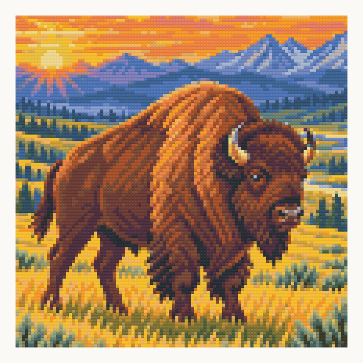 Lamar Valley Bison · 30 × 30 cm round-diamond digital preview. Finished colors and sparkle can vary.