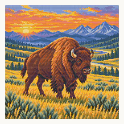 Lamar Valley Bison · 40 × 40 cm round-diamond digital preview. Finished colors and sparkle can vary.