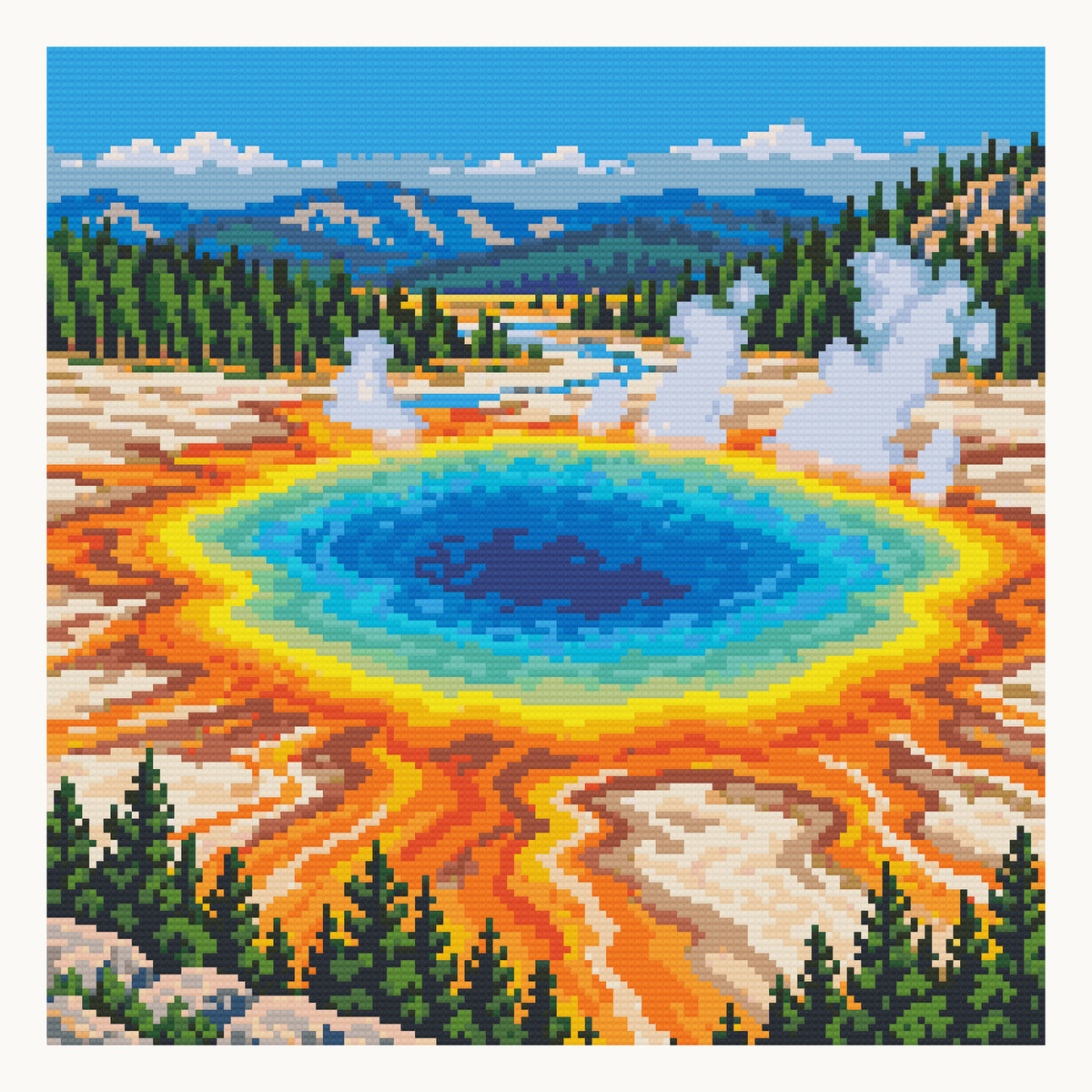 Grand Prismatic Spring · 40 × 40 cm round-diamond digital preview. Finished colors and sparkle can vary.
