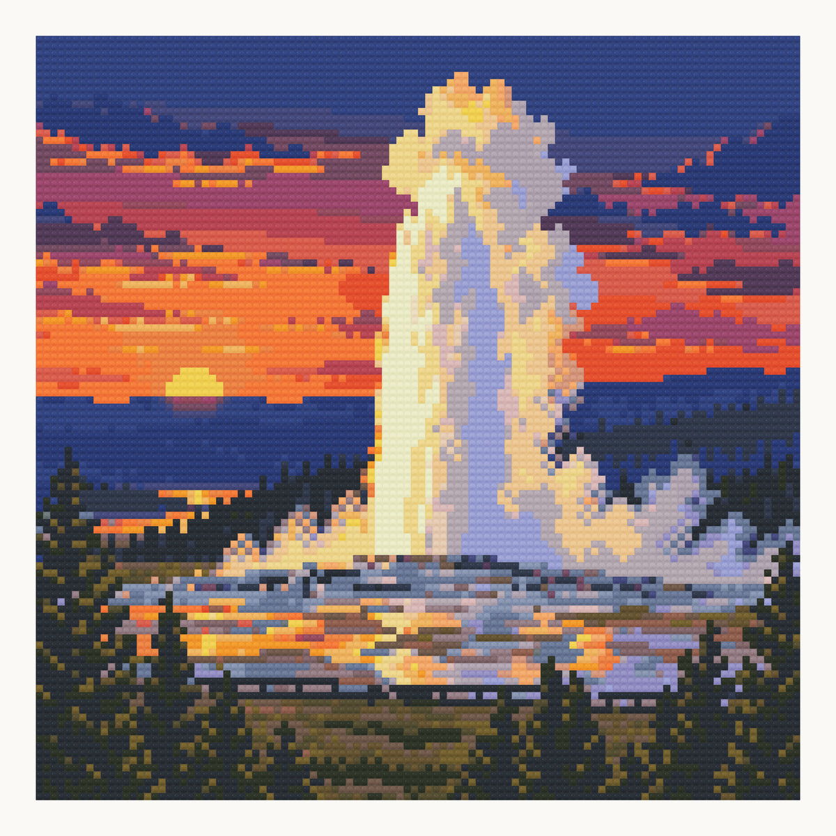 Old Faithful · 30 × 30 cm round-diamond digital preview. Finished colors and sparkle can vary.