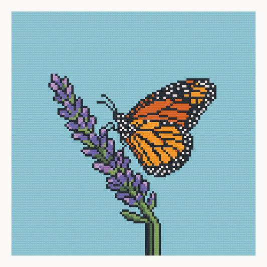 Monarch on Lavender · 30 × 30 cm round-diamond digital preview. Finished colors and sparkle can vary.