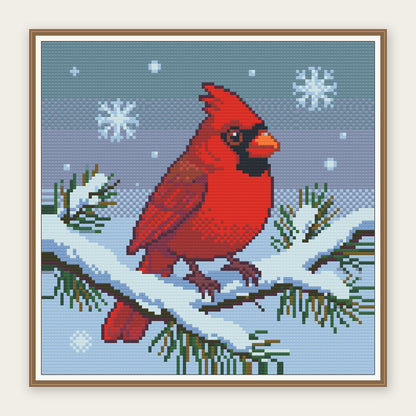 Red Cardinal in Snow · 30 × 30 cm picture in a digital framing illustration. Frame not included.