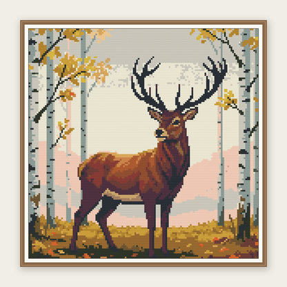 Stag in the Autumn Birches · 40 × 40 cm picture in a digital framing illustration. Frame not included.
