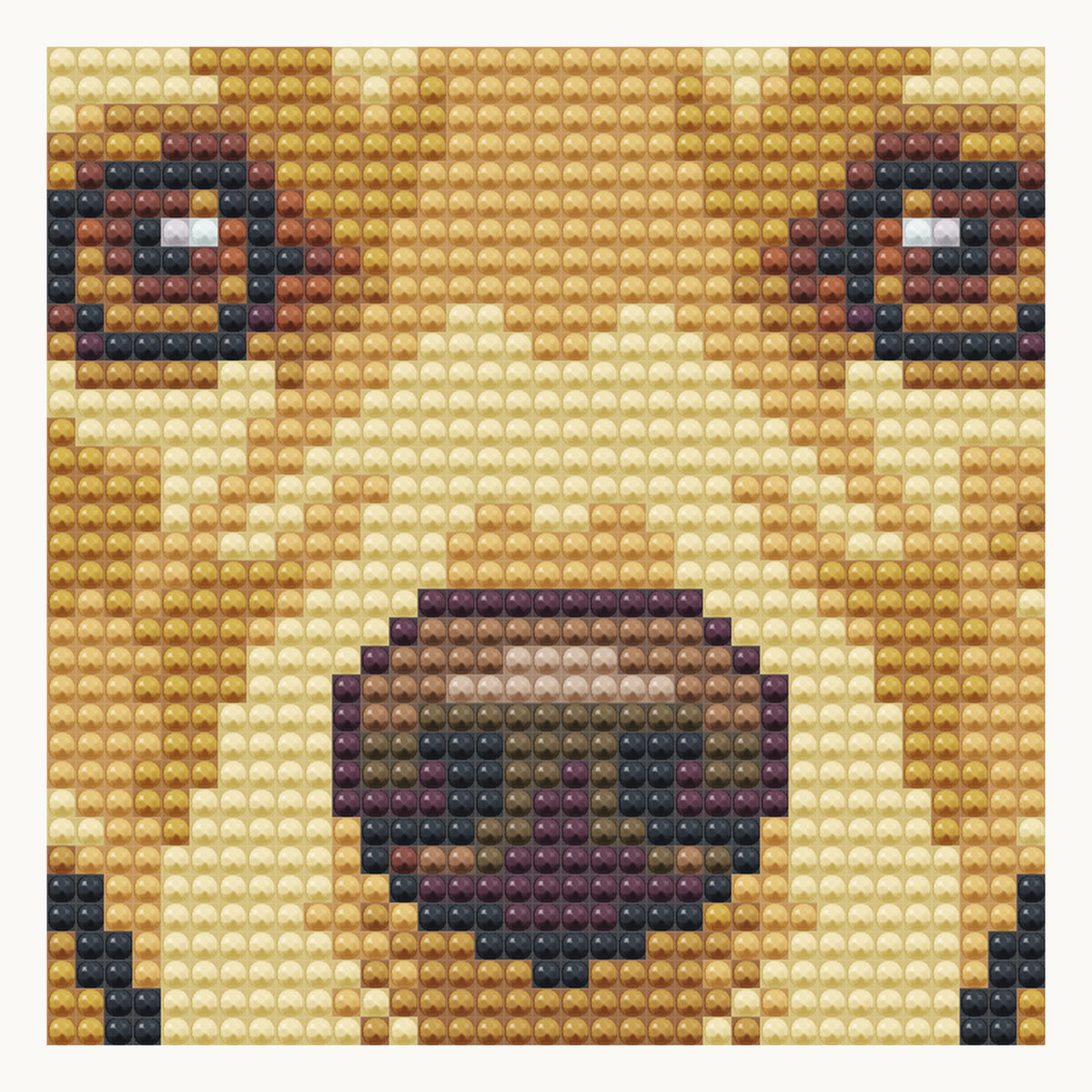 Golden Retriever Smile · local detail of the 30 × 30 cm pattern, shown as a digital round-diamond simulation, not a finished sample photo.