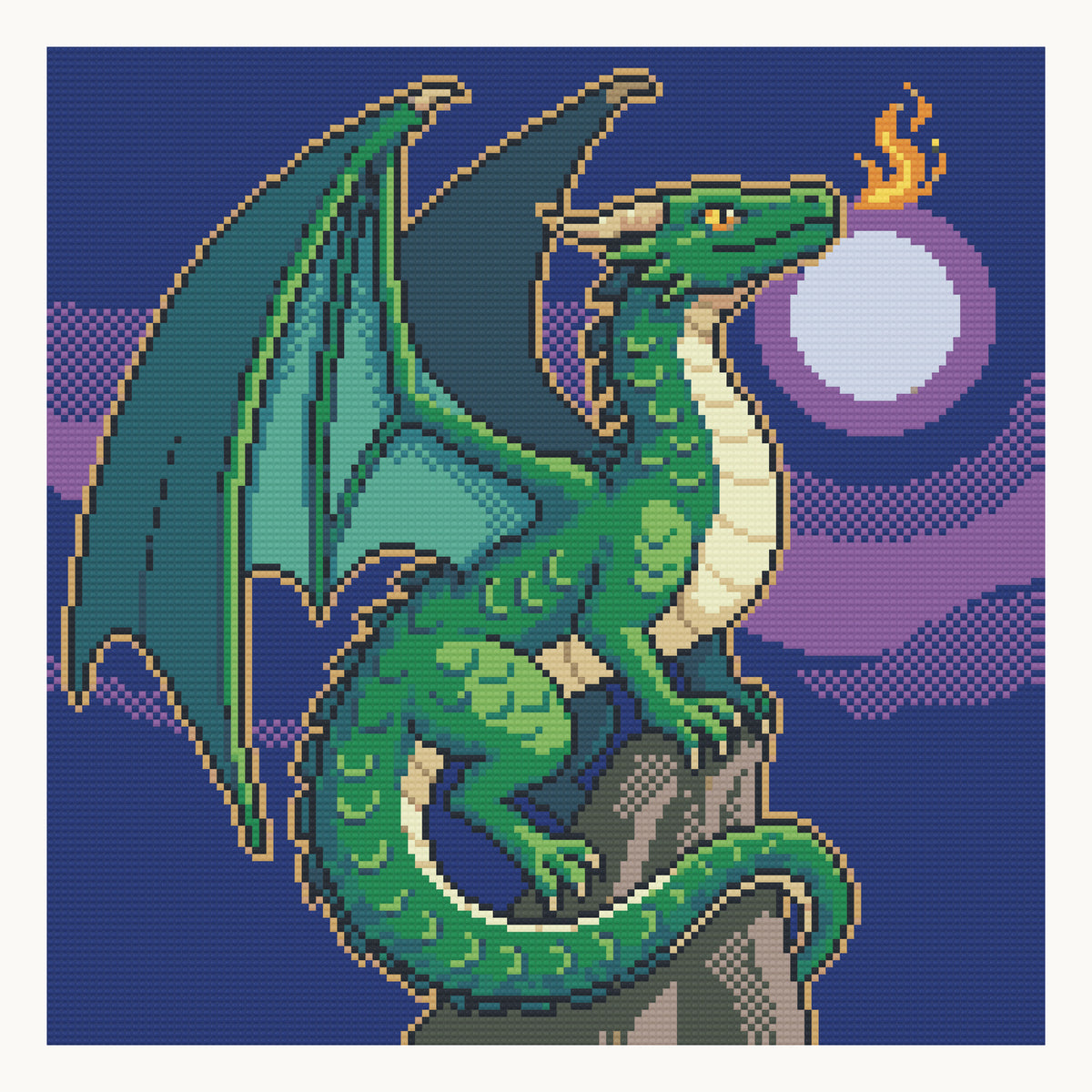 Emerald Dragon · 40 × 40 cm round-diamond digital preview. Finished colors and sparkle can vary.