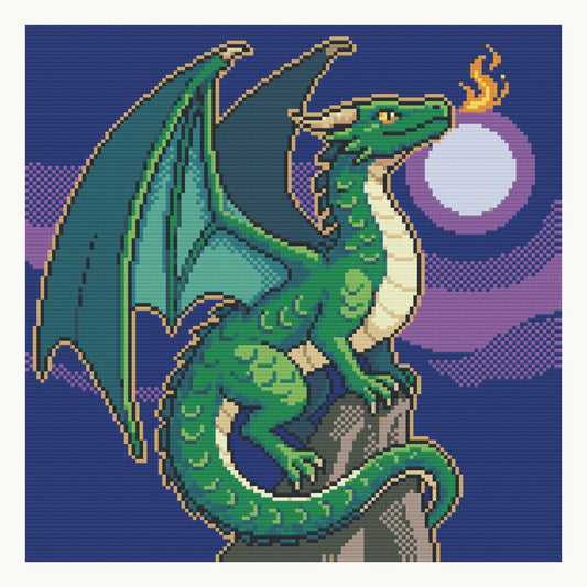 Emerald Dragon · 40 × 40 cm round-diamond digital preview. Finished colors and sparkle can vary.
