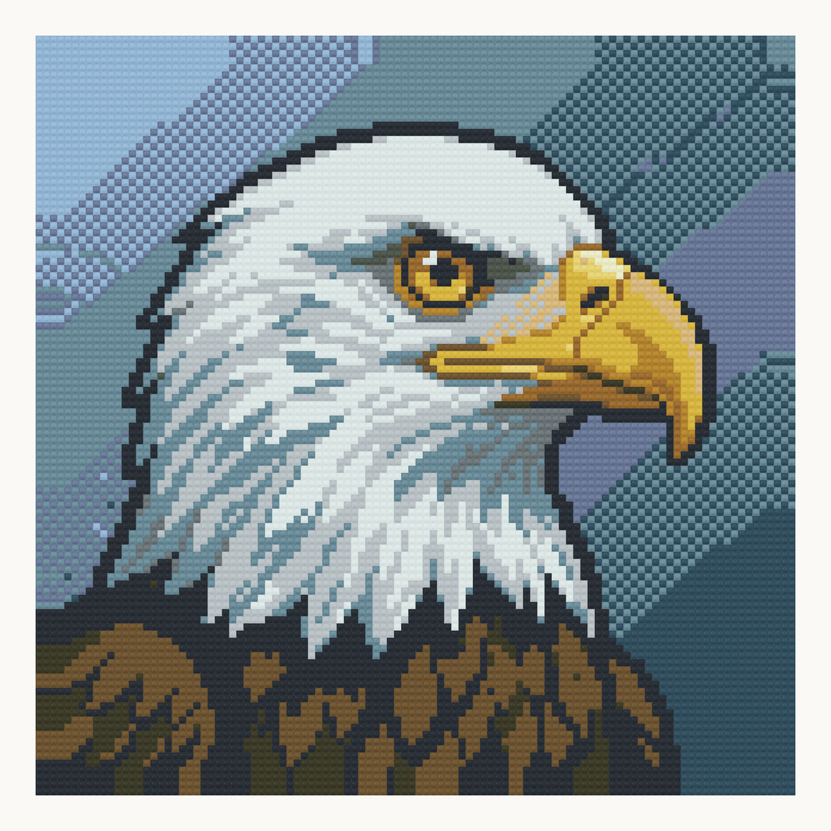 Bald Eagle Portrait · 30 × 30 cm round-diamond digital preview. Finished colors and sparkle can vary.