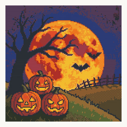 Pumpkin Moon Night · 40 × 40 cm round-diamond digital preview. Finished colors and sparkle can vary.